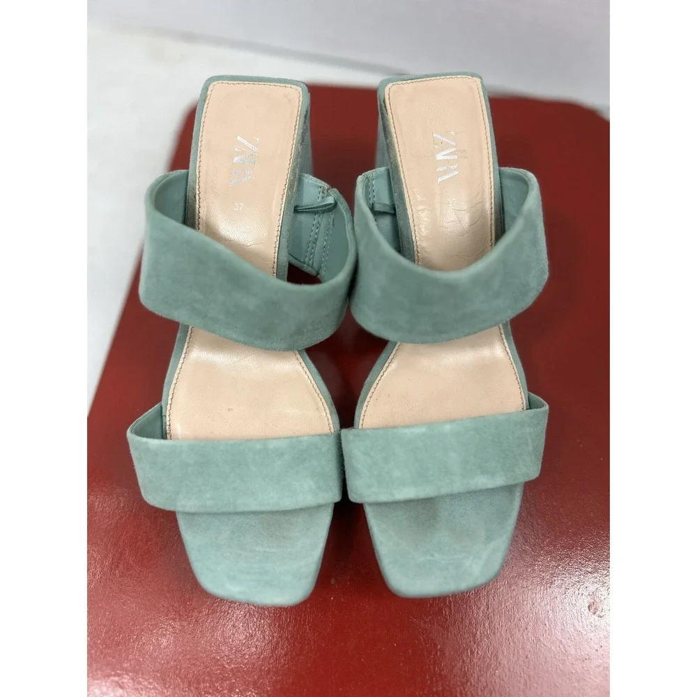 Zara Chunky Heel Women Size‎ EU 37 Turquoise Sandals - Picture 6 of 9